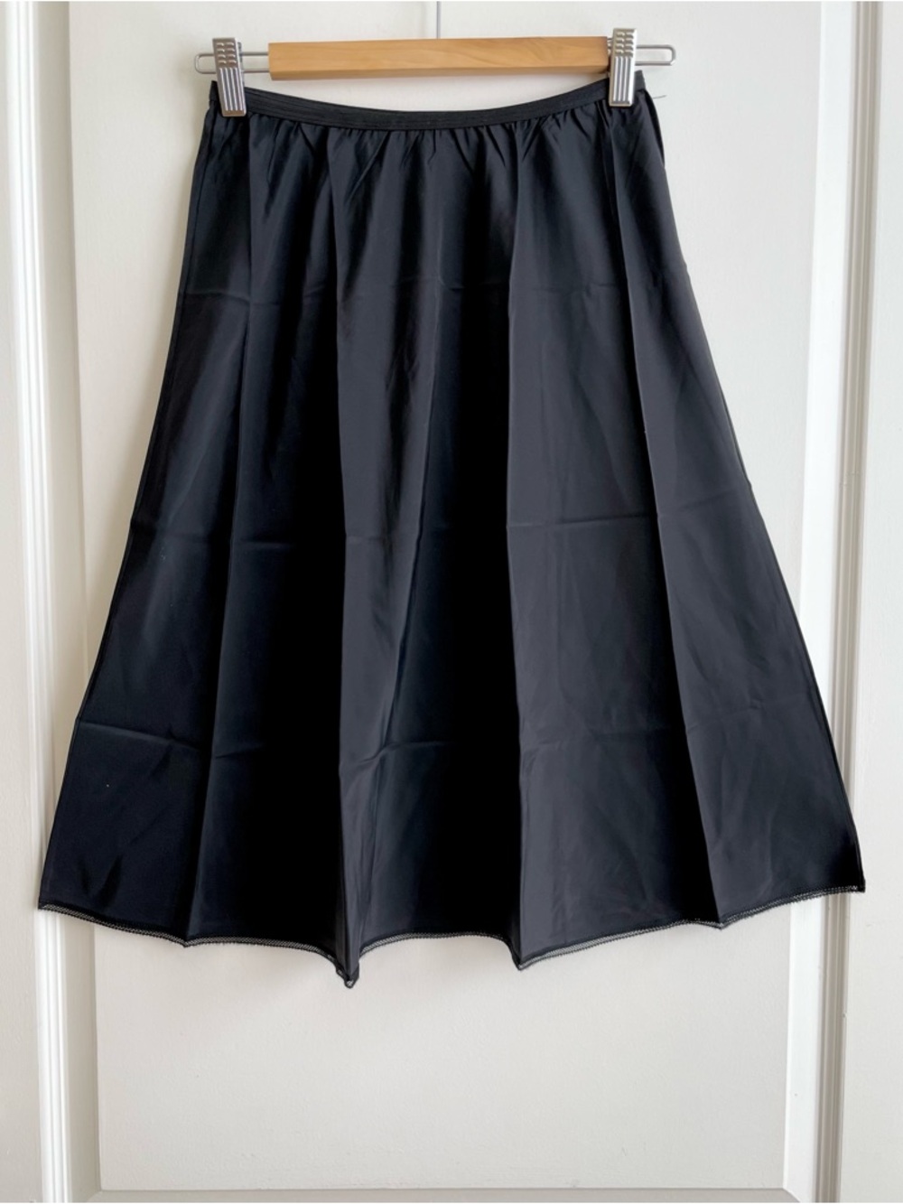 Vintage 1940s Style Black Flared Slip Skirt Size L Lace Trim Retro
